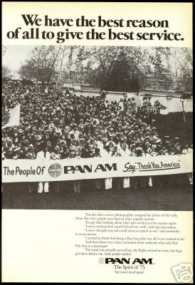 1975 A Pan Am ad sponsored by an employee group called the Aware Committee.  The Aware Committee sponsored a March on Washington in 1974 to solicit gorernment support for Pan Am against unfair competitive practices against Pan Am by foreign governments.